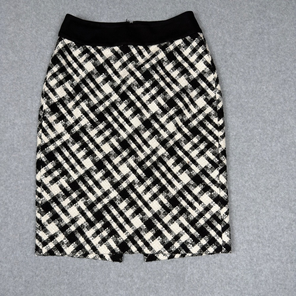 White House Black Market Plaid Pencil Skirt Wool Blend Sz 2 Academia Career
